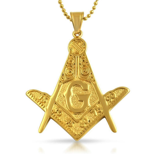Large Fancy Masonic Free Mason Pendant Gold Steel