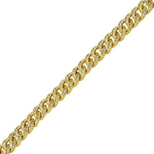 .925 Silver 8MM Gold Bling Bling CZ Cuban Links Bracelet