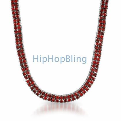 2 Row Chain All Red Stones on Rhodium