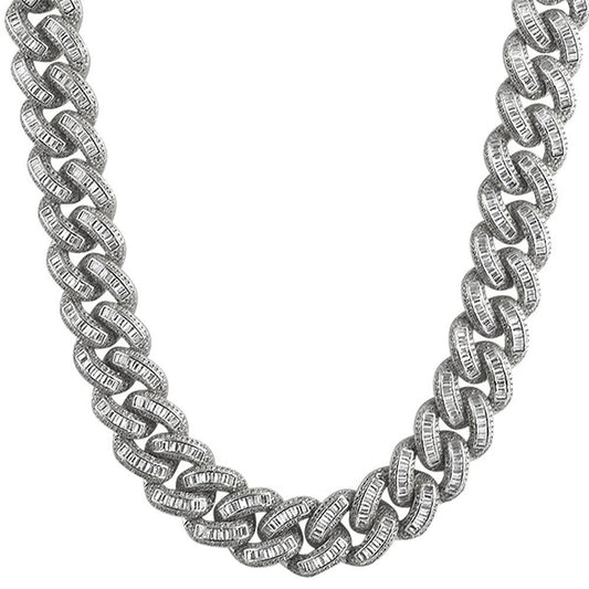 Baguette CZ 17MM Cuban Rhodium Bling Chain