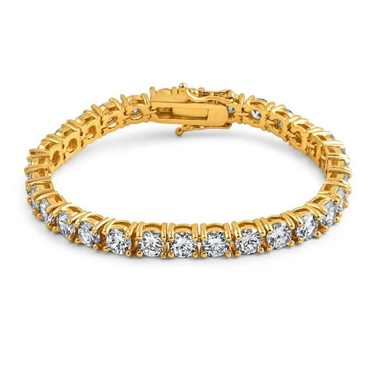 .925 Silver 6MM CZ 1 Row Bling Tennis Bracelet Gold