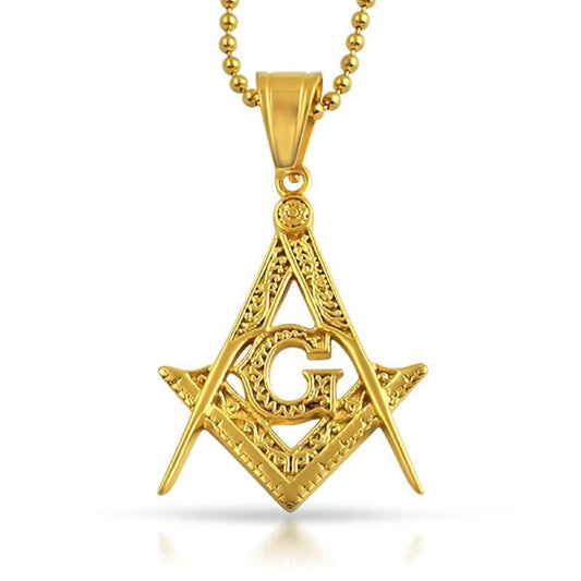 Medium Fancy Masonic Free Mason Pendant Gold Steel