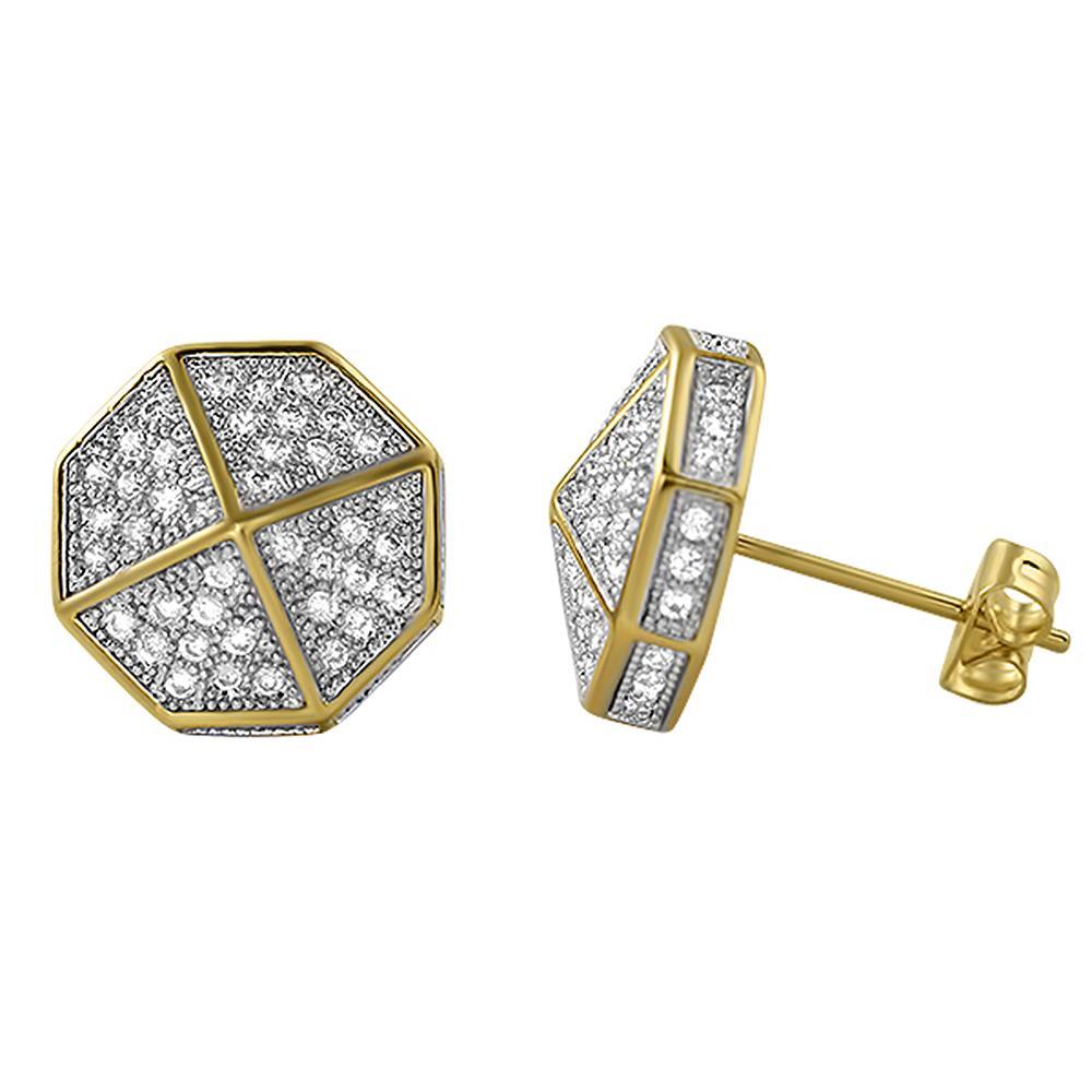 3D Pointed Octagon Gold CZ Hip Hop Earrings