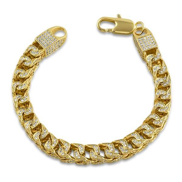 .925 Silver CZ Franco 8MM Bling Bling Bracelet Gold