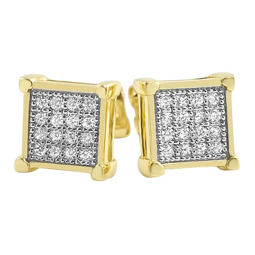 Box CZ Micro Pave Gold Bling Bling Earrings