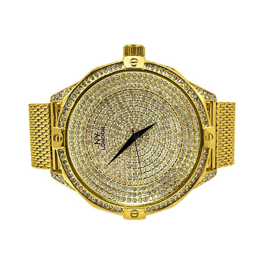 Icey Dial Bling Bling Gold Mesh Band Watch