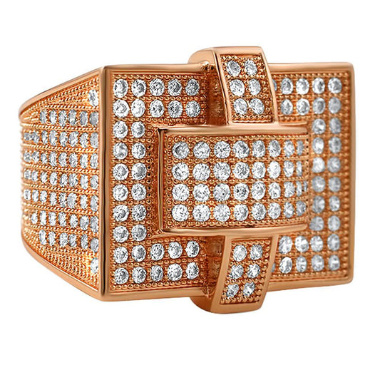 Cross Iced Out Rose Gold CZ Bling Bling Ring