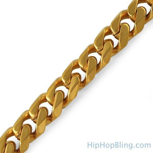 IP Gold 10MM Cuban Thick Bracelet 316L Stainless Steel Box Clasp