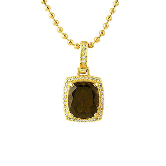 Smokey Quartz Diamond Pendant Gold .925 Silver