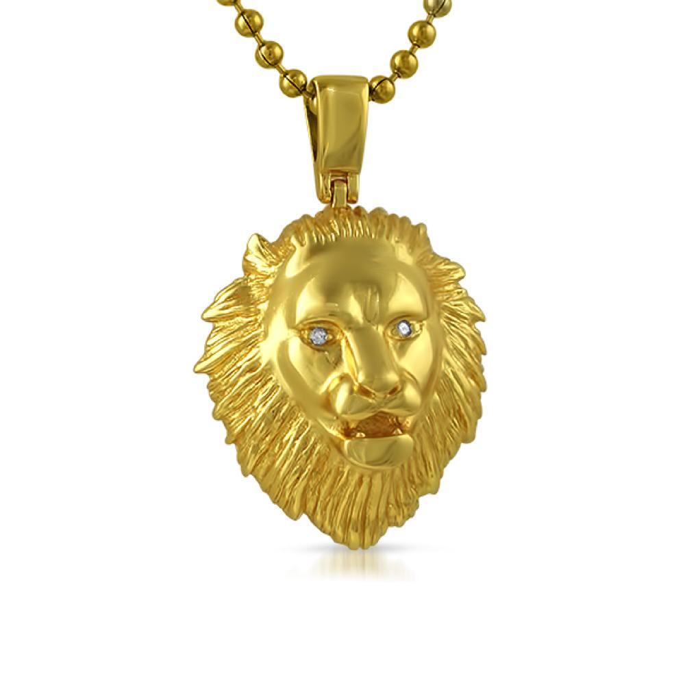 Gold Lion Head Pendant VS Diamond Eyes .925 Silver