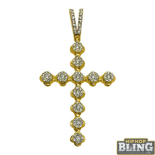 .73cttw Diamond Cluster Cross Pendant 14K Yellow Gold