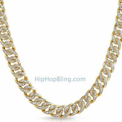 .925 Sterling Silver CZ Gold Cuban Chain 10MM