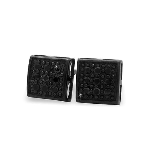 All Black SM Puffed Box CZ Micro Pave Earrings .925 Silver