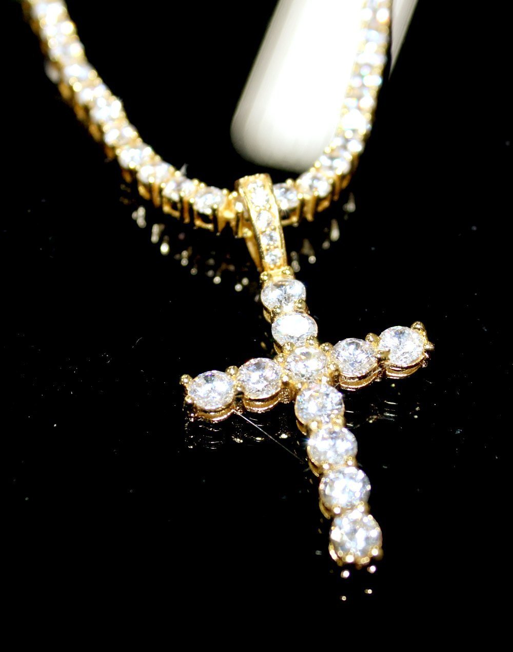 .925 Sterling Silver Tennis Bling Bling Cross Gold Wrapped