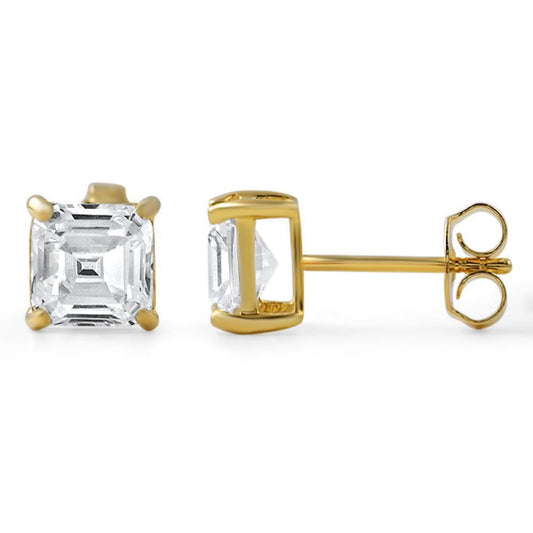 Asscher Cut CZ Stud Earrings Gold .925 Silver (4MM)