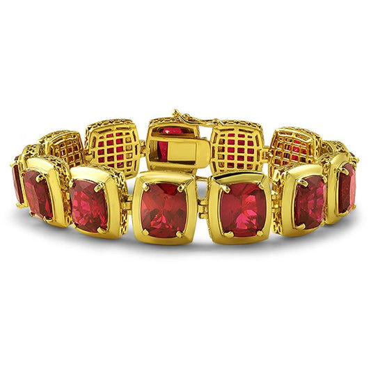 Lab Ruby Clean Frame Gold Hip Hop Bracelet