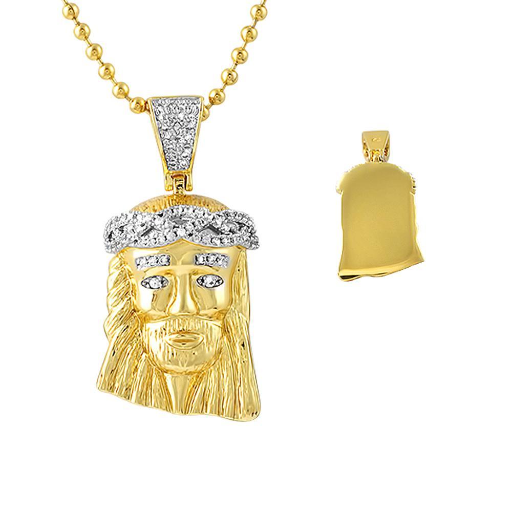 Detailed Gold Micro Jesus Pendant CZ Crown