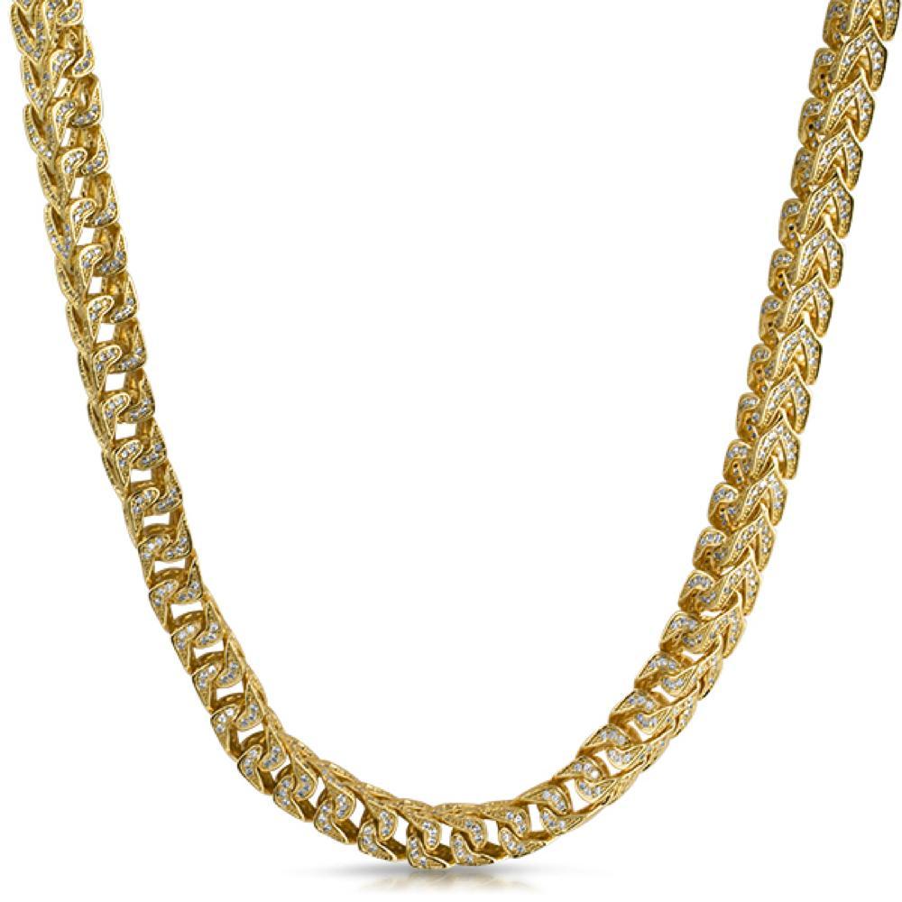 Franco CZ 8MM Wide Gold Bling Bling Chain