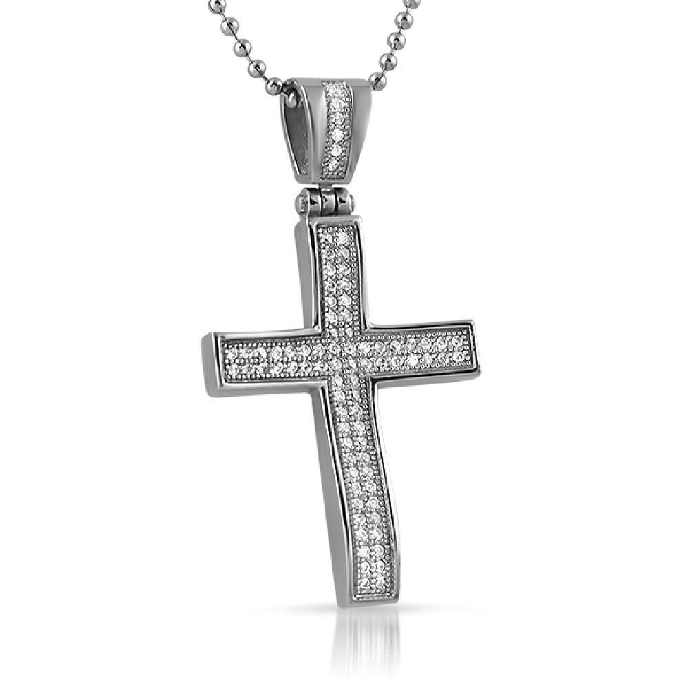 Bling Bling Concave CZ Mini Cross Stainless Steel