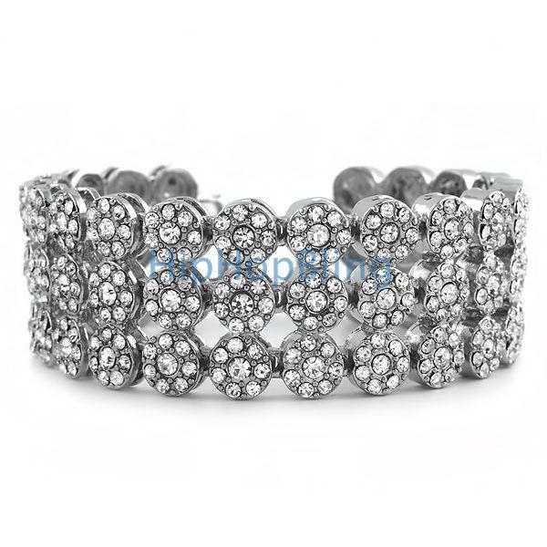 3 Row Bling Bling Rhodium Cluster Bracelet