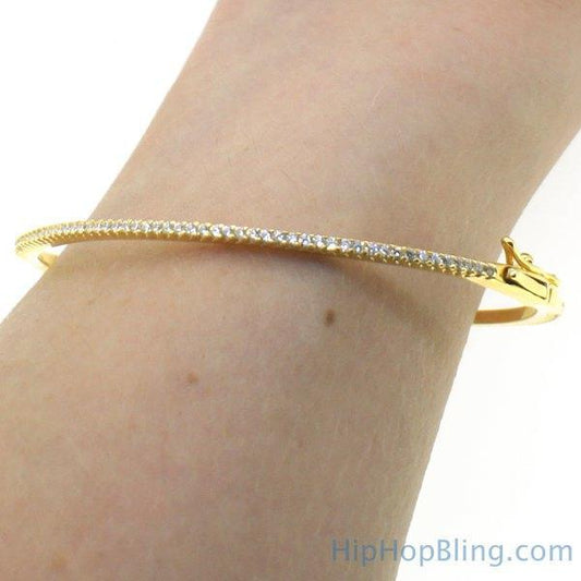 Gold Thin Classic Micro Pave Bangle .925 Silver