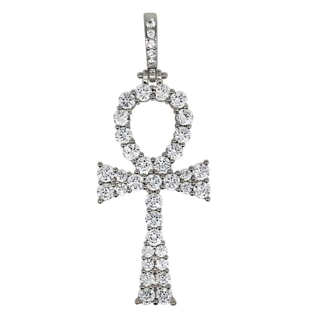 .925 Silver Hot Ankh CZ Bling Bling Rhodium Cross