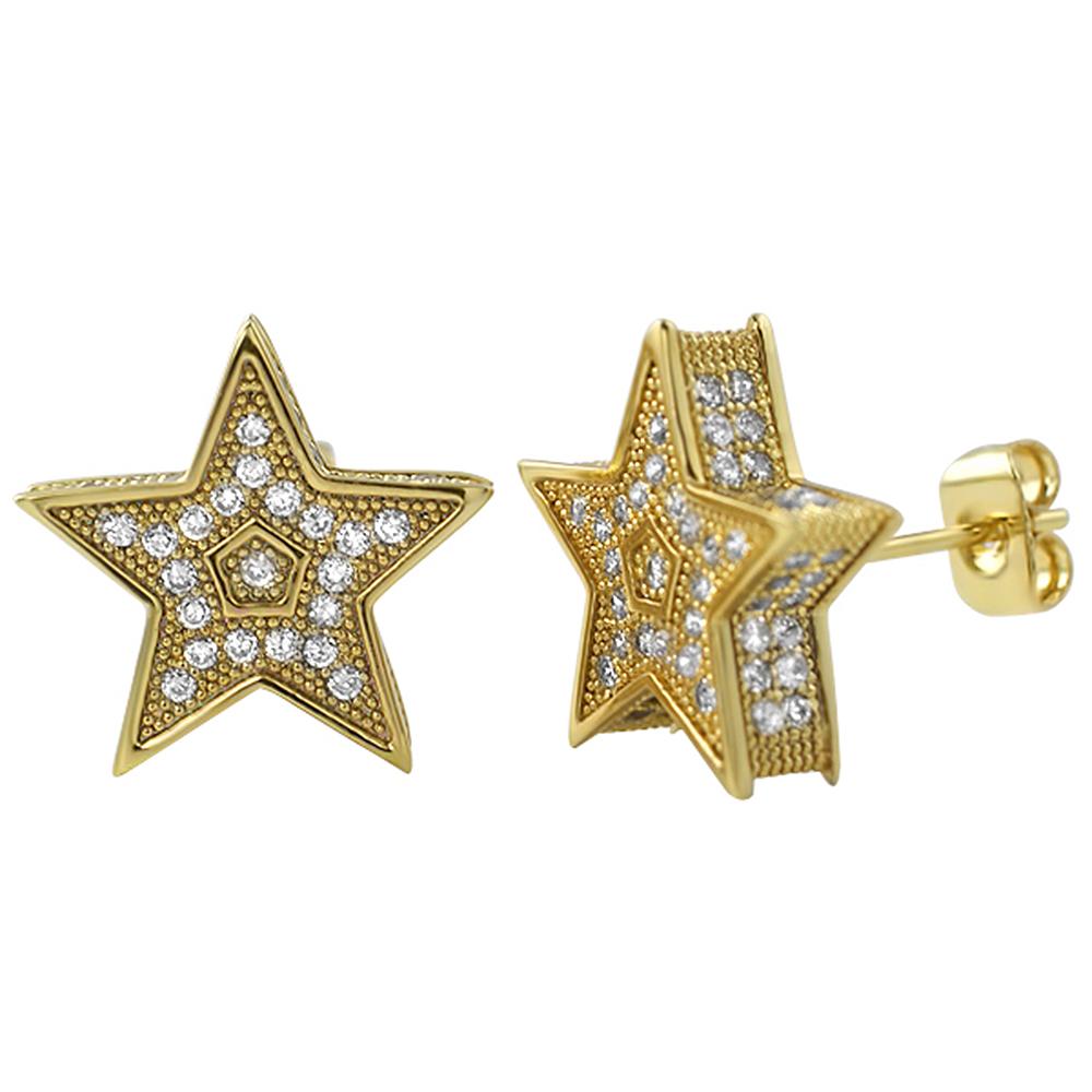 3D Star Jumbo Gold Bling Bling Earrings