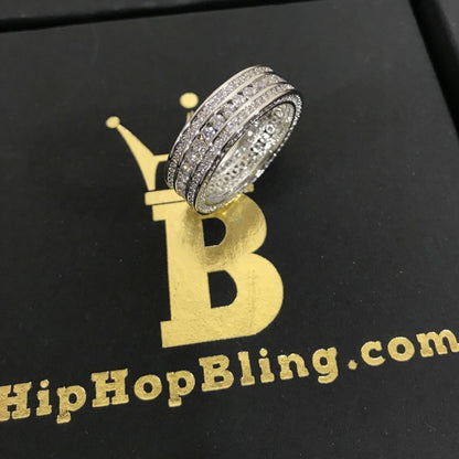 .925 Silver Channel Set 360 Eternity Band Rhodium CZ Bling Ring