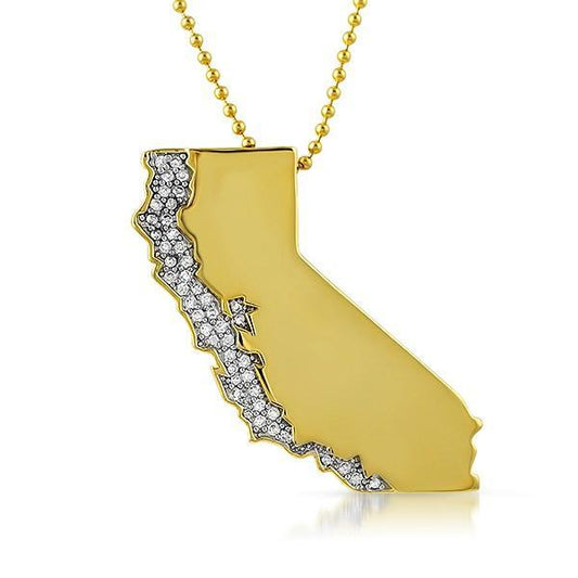 California Gold Polished Iced Out Pendant