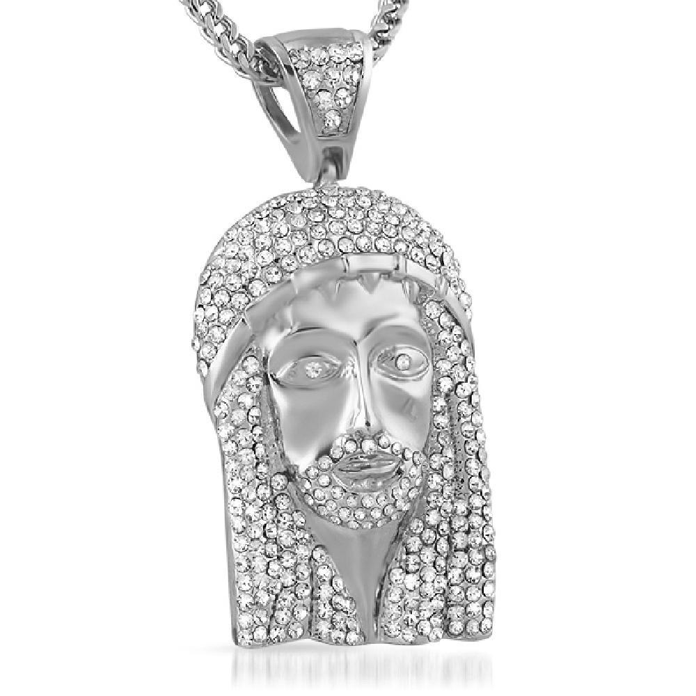 Rhodium Totally Iced Out Jesus Piece