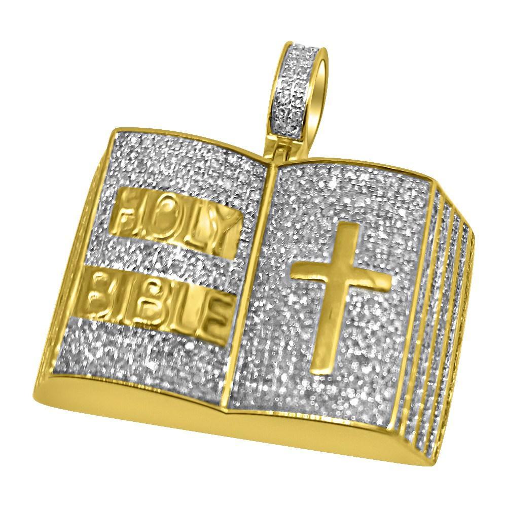 Holy Bible 3D 1.48cttw Diamond Hip Hop Pendant 10K Yellow Gold
