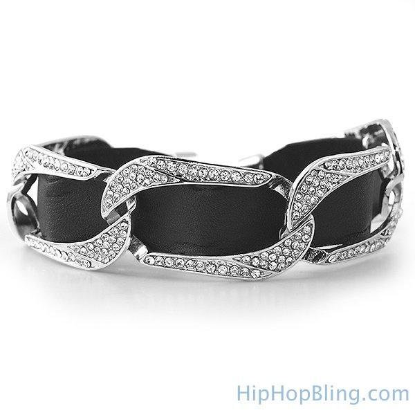 Bling Bling Cuban Black Leather Bracelet