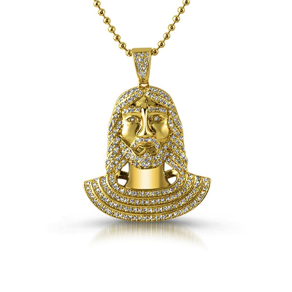 Jesus Bust CZ Micro Pave Gold Pendant