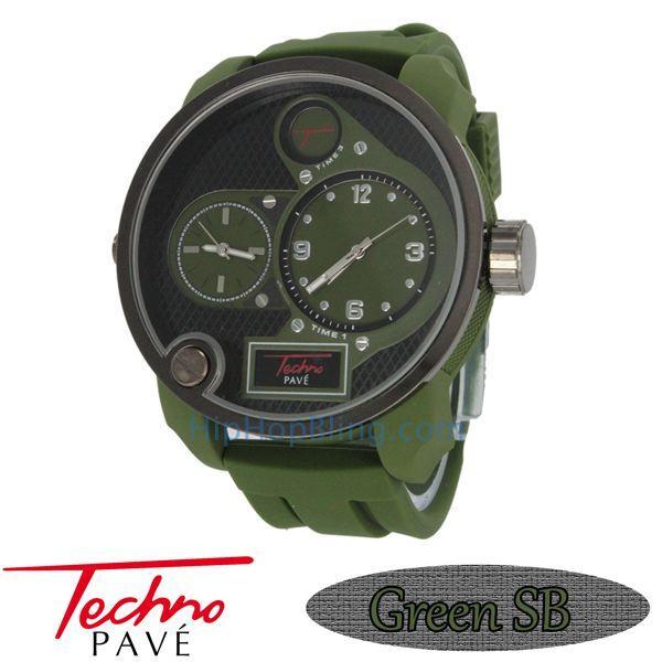 Green Dual Time Zone Watch Rubber Band