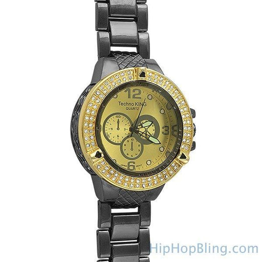 Double Ice Gold Black Bling Bling Watch