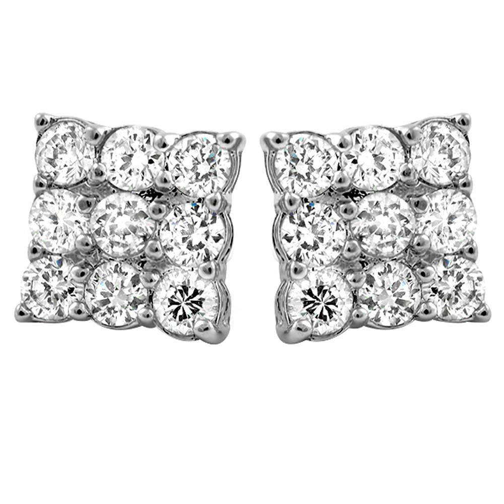 Triple Diamond CZ Rhodium Bling Bling Earrings