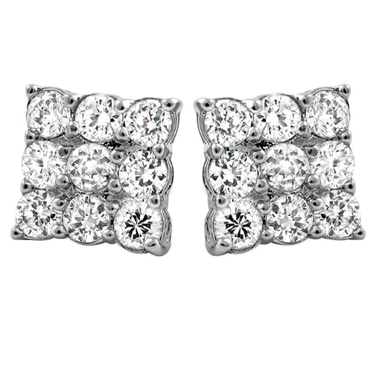 Triple Diamond CZ Rhodium Bling Bling Earrings