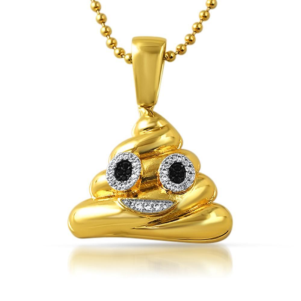 Emoji Poop Face CZ Gold Bling Bling Pendant