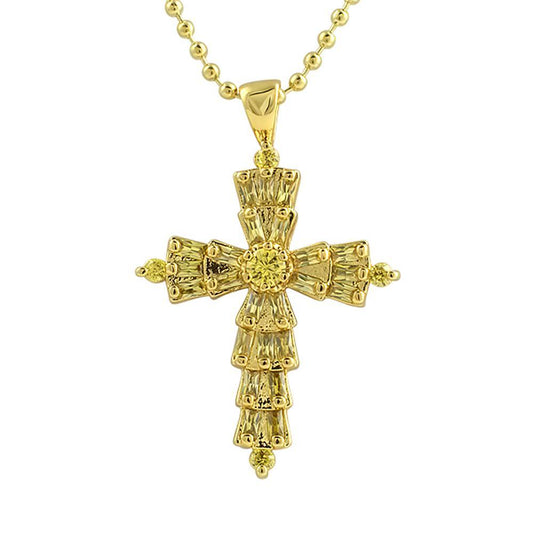Custom Baguette Cross Canary CZ Gold