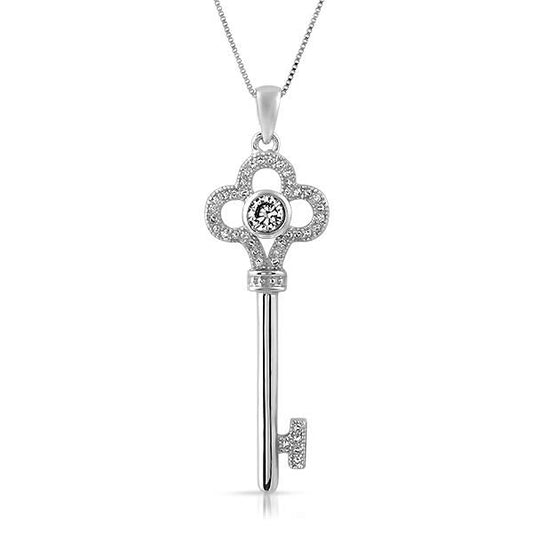 Clover Key .925 Sterling Silver Pendant CZ