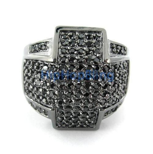 Iced Out Cross Wraparound Black CZ Mens Ring