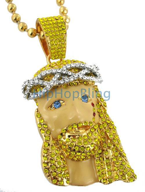 Custom Blonde Blue Eyes Gold Jesus Piece Kanye West Style