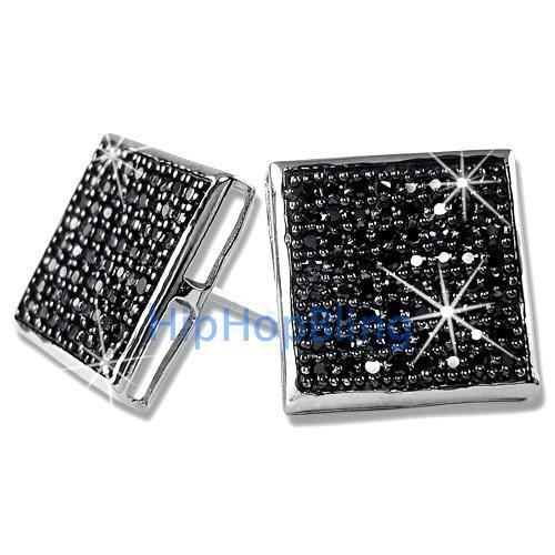 XXL Box Black CZ Micro Pave Bling Bling Earrings .925 Silver