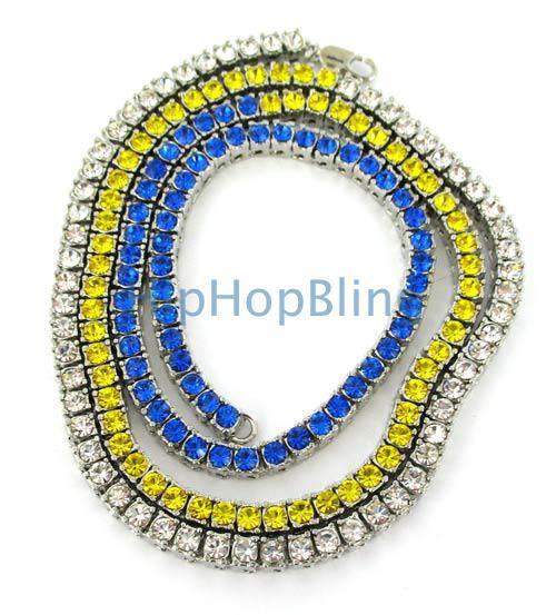 Tri Color Blue Canary White 1 Row Iced Out Chain