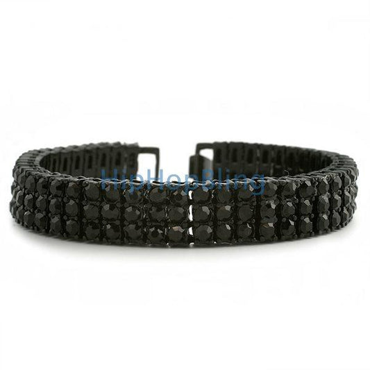 3 Row Black on Black Bling Bracelet