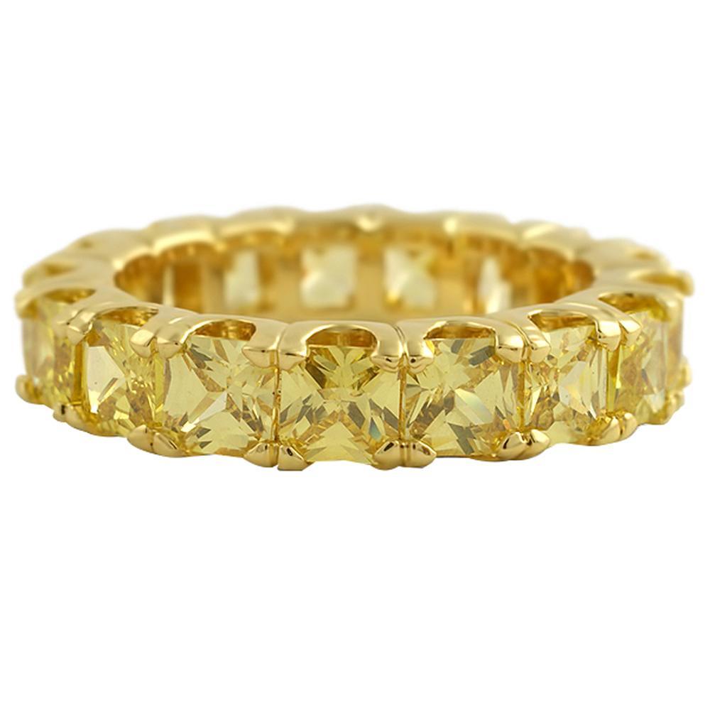 Canary Princess Cut CZ Eternity Gold Bling Bling Ring