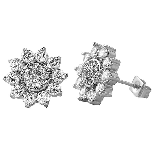 Sun Shine Rhodium CZ Bling Bling Earrings