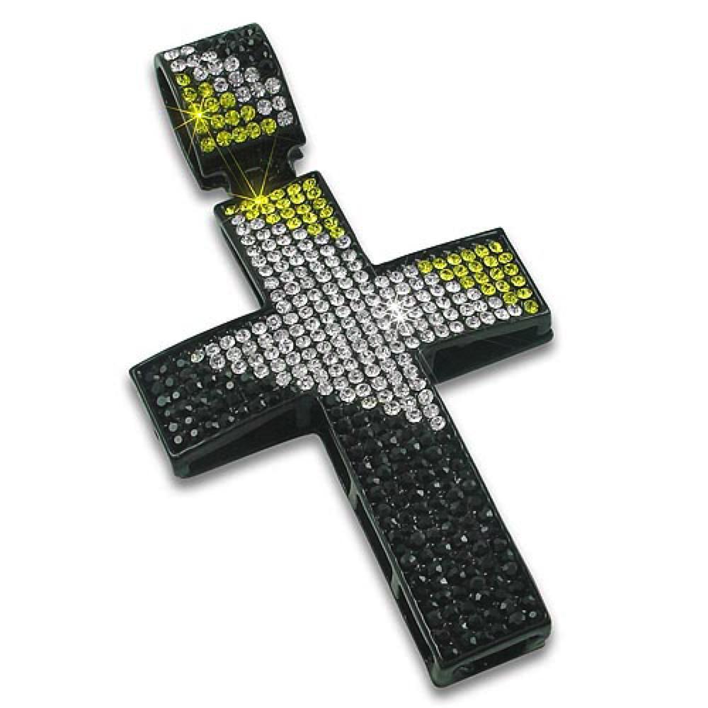 Black Diagonal Cross Bling Black & White & Canary