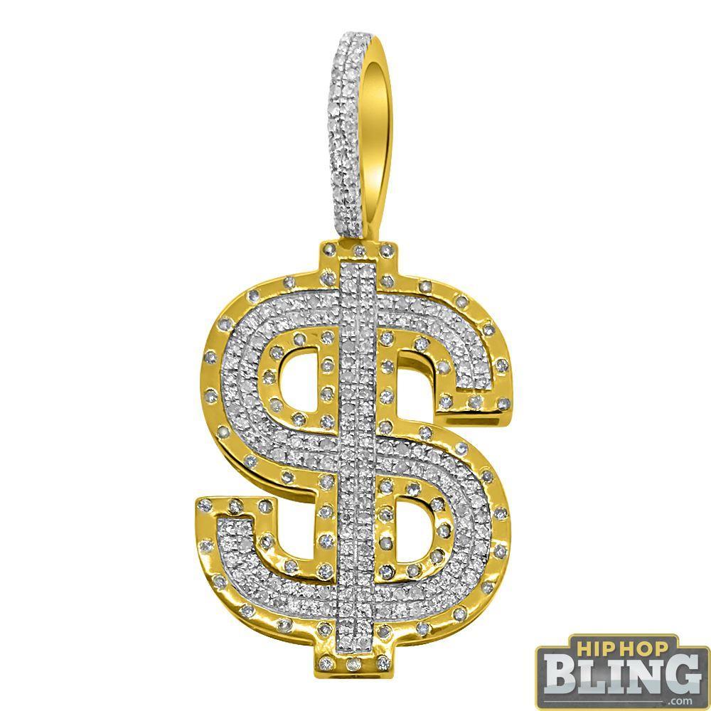 10K Gold Money Sign $ Hip Hop Pendant .51cttw Diamonds
