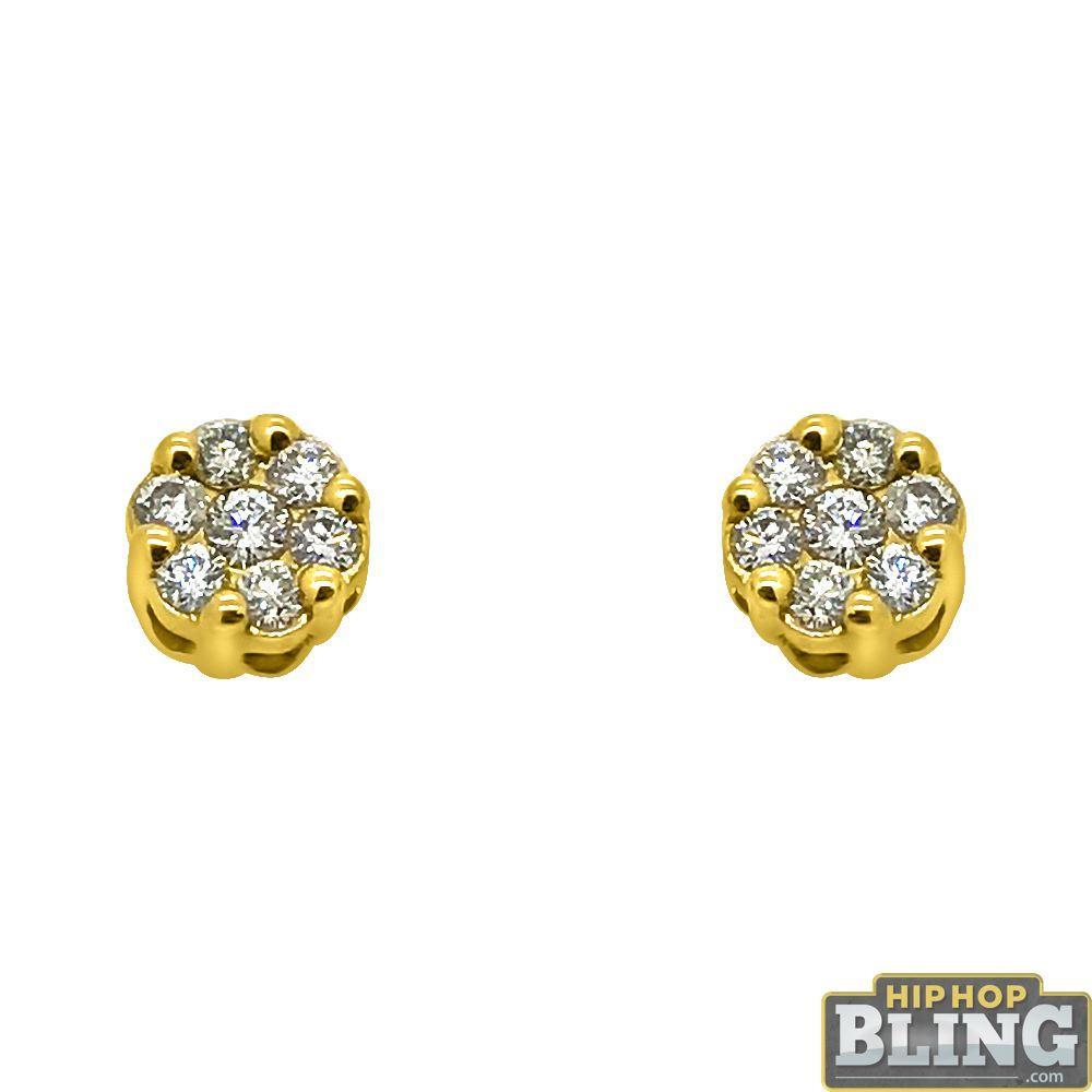 14K Gold .30cttw Diamond Cluster Bling Earrings